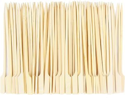 VEYLIN 100pcs Bamboo Paddle Skewers Sticks for BBQ Cocktails 15cm