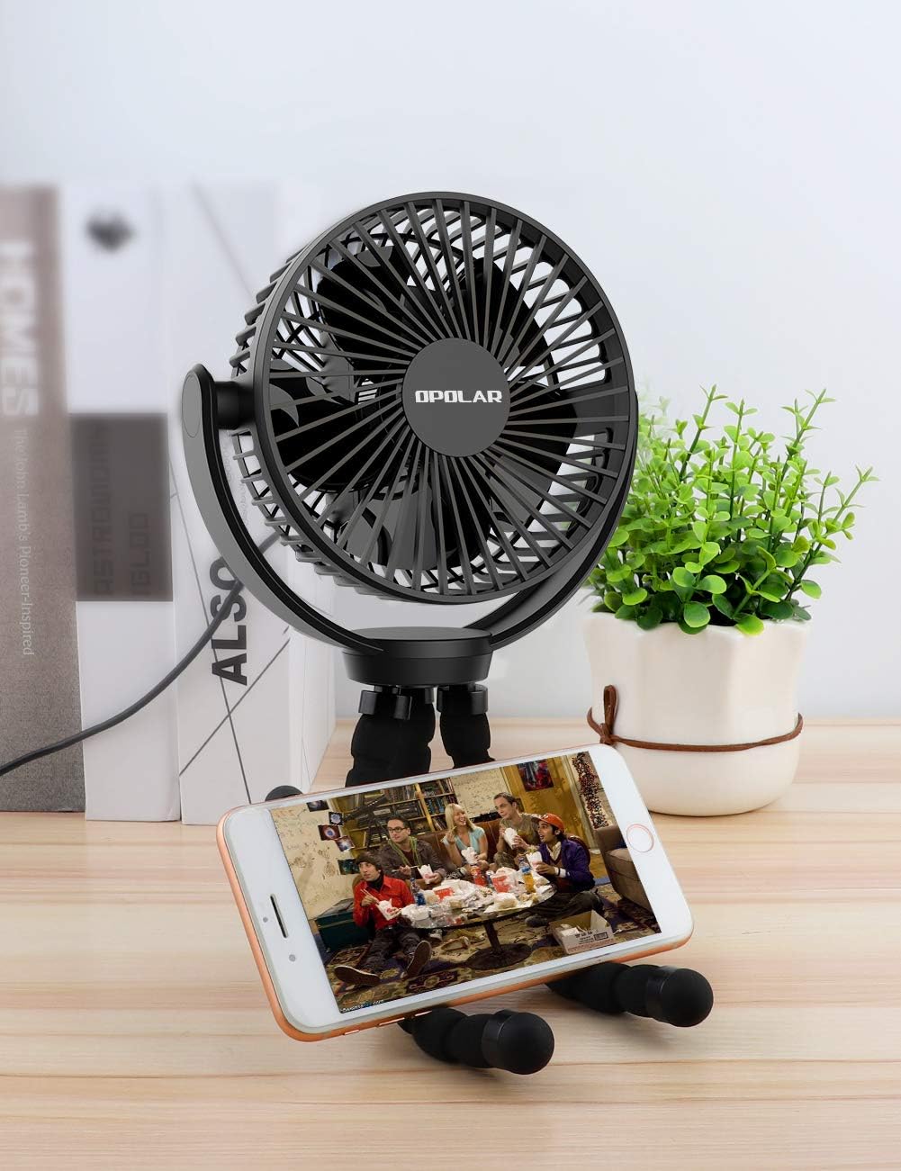 OPOLAR Portable Baby Stroller Fan with Tripod Clip, 5000mAh Rechargeable Battery Operated, USB Mini Personal Fan for Workout Bike, Treadmill, Bed, Car Seat Golf Cart Travel Beach Camping Tent Beach: Home & Kitchen