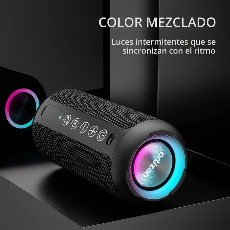 Coluna Bluetooth potente com luz LED, mini caixa de música portátil com função mãos-livres, proteção contra água IPX7 e som surround de 360°, coluna sem fios para