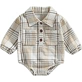 Baby Boy Plaid Shirt Romper Flannel Long Sleeve Oversized Tops Infant Button Down Fall Clothes