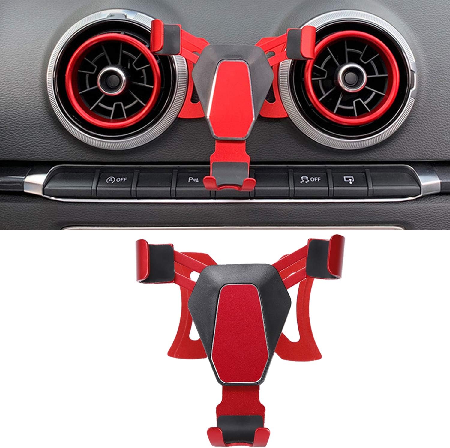 LITTOU Car Phone Holders, Car Air Vent Gravity Linkage Phone Holder Auto Lock Car Mobile Phone Stand Mount for A3 S3 2014-2018 (Red)
