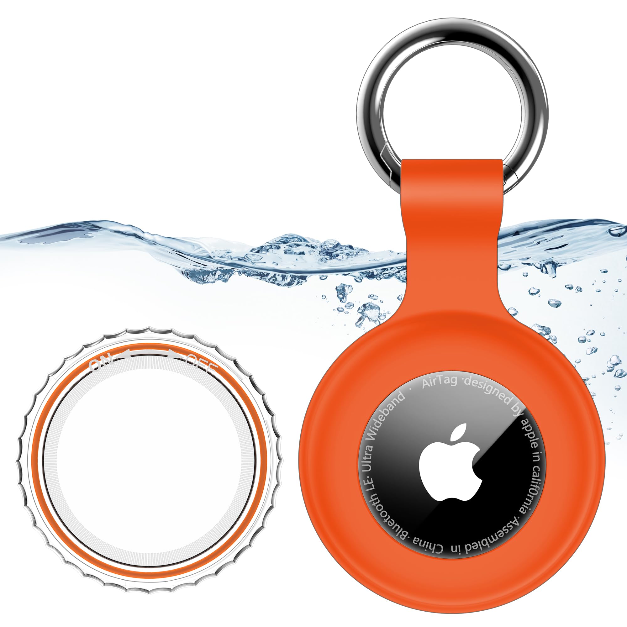 Photo 1 of 1 Pack,IPX8 Waterproof Airtag Holder for Apple Air Tags with Air Tag Keychain,Shockproof GPS Cover,Men's Women's Keyrings & Keychains,Air-Tag Item Finders Case for Pets,Kids,Luggages-Orange