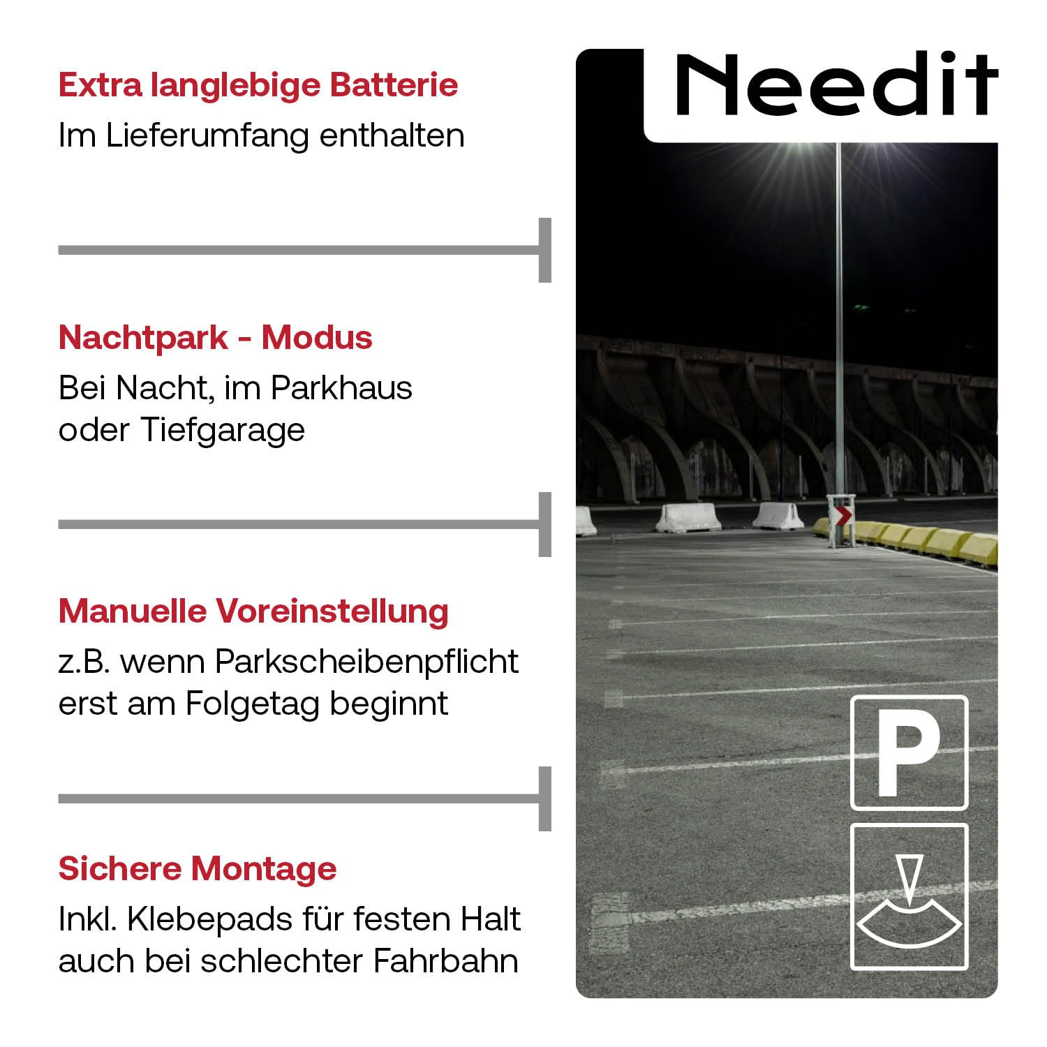 Needit elektronische Parkscheibe Park Micro I die weltweit dünnste automatische Parkscheibe mit KBA-Zulassung I kompakte, Digitale Parkuhr mit gut lesbarem Display I langlebige Batterie, 9,4 mm dünn 6