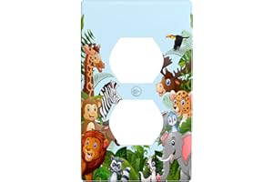 CZROUZ Cartoon Forest Animals 1 Gang Duplex Light Switch Cover, Cute Elephant Giraffe Lion Outlet Covers Wall Plate Decorative Electrical Receptacle Faceplate for Kitchen Bathroom Home Art Wall Panel Decor
