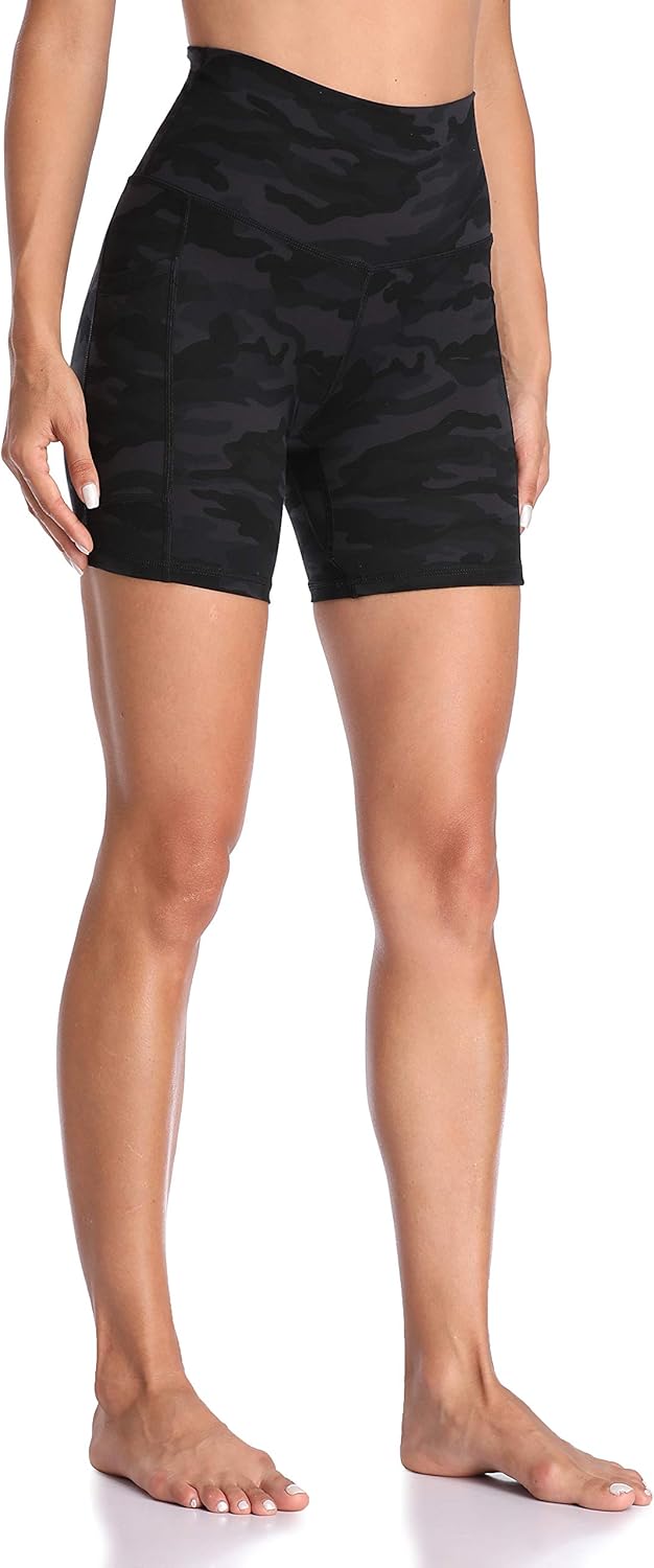 Colorfulkoala Women's High Waisted Yoga Shorts with Pockets 6" Inseam Workout Biker Shorts: Clothing