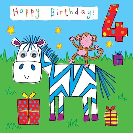 Twizler 4th Di Compleanno Per Bambini Con Zebra Scimmia E Regali Con Hand Finished Googly Eyes