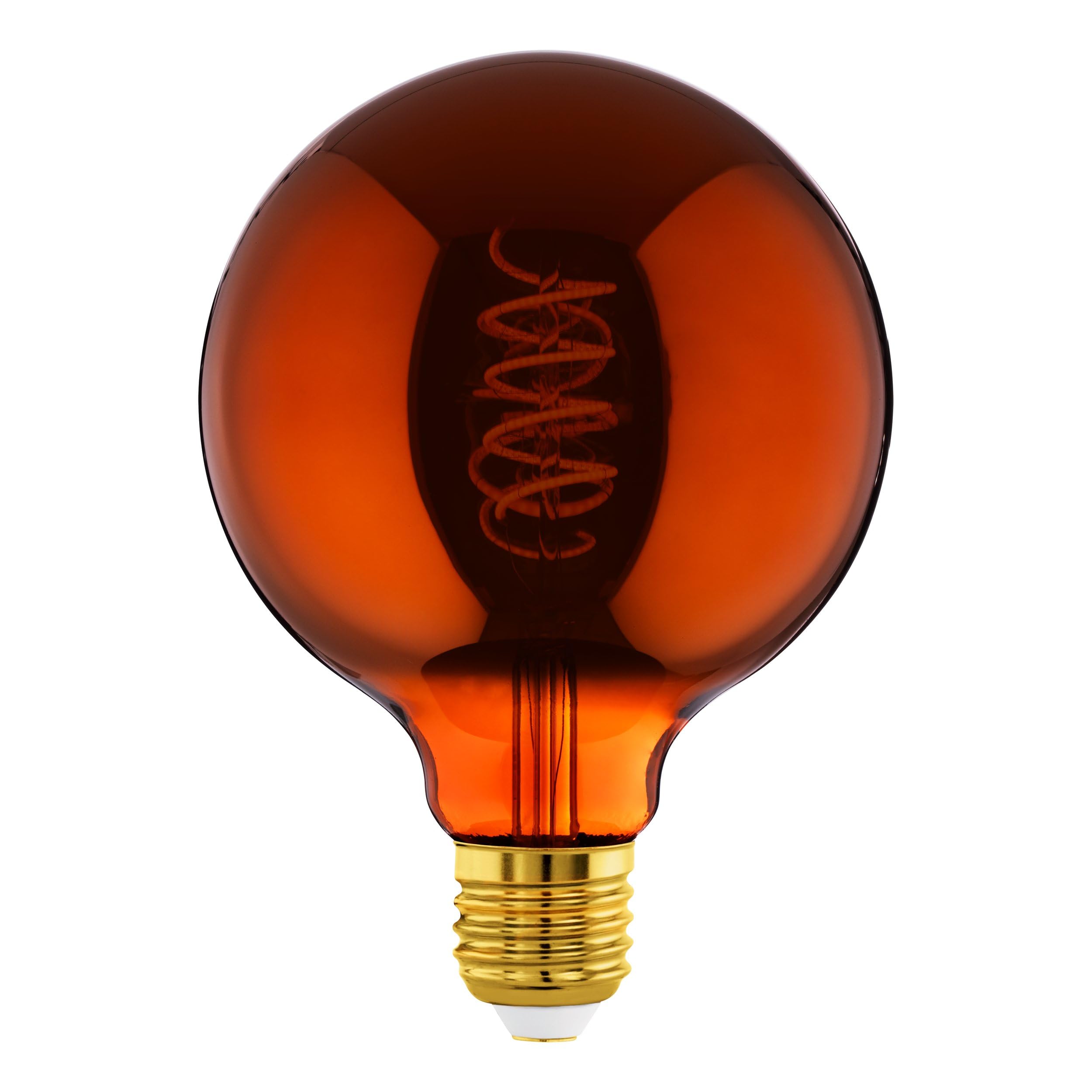 Eglo Dimmable E27 LED globe, vintage spiral filament light bulb, Edison lamp for retro lighting, 4 watt, 30 lumen, warm white glow, copper, 2000k, G125, Ø 5"