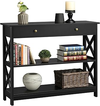 Amazon Com Console Table With Drawer And 2 Open Shelves Narrow