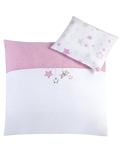 Julius Zöllner 8620016142 Bettwäsche, 80/80 cm + 35/40 cm, Sternchen rosa