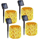 Christmas Solar String Lights, 4 Pack 400 LED Fairy Lights, Warm White | Copper Wire, IP65 Waterproof, 8 Lighting Modes, Auto Dusk-to-Dawn, Garden Patio Yard Party Outdoor, Christmas Holiday Decor