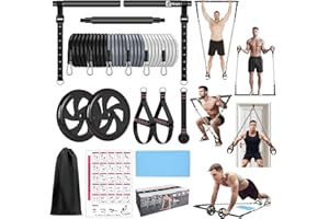 BBTOPS Pilates Bar Kit with Resistance Bands,Ab Roller,2 in 1 Foot Strap & Handle,Door Anchor Pilates Equipment with Resistance Bands, Portable Home Gym Yoga Fitness Bar for Women & Men