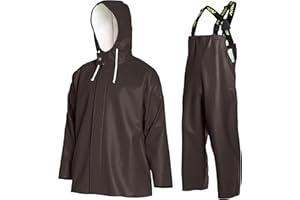 Men's Commercial Fishing Rain Suit: 0.70mm Heavy-Duty Waterproof Jacket & Bib Pants Set, Pro Brigg 44 Industry Grade
