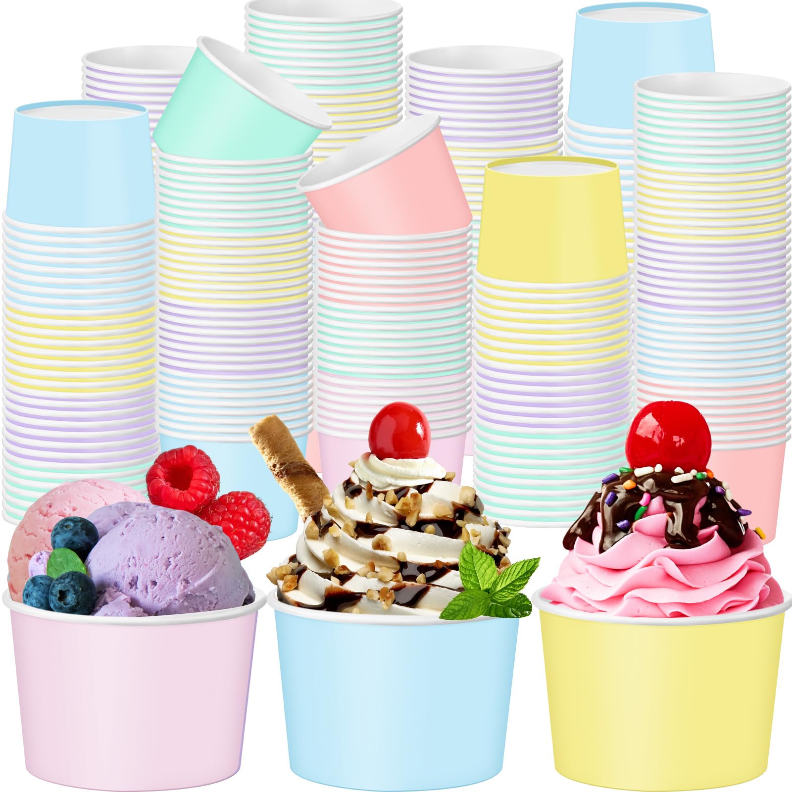 Photo 1 of Jingmore 180 Pcs Paper Ice Cream Cups 9oz Colored Disposable Dessert Bowls for Hot or Cold Food Party Treat Cups for Birthday Baby Shower Easter Party Supplies (Pastel Color)