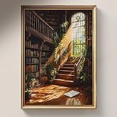 Frameless Poster16x24in Library Canvas Wall Art Bookish Art Moody Dark Green Library Posters Medieval Vintage Book Pictures Wall Decor Book Art Prints Overgrown Botanical Print Reading Room Painting