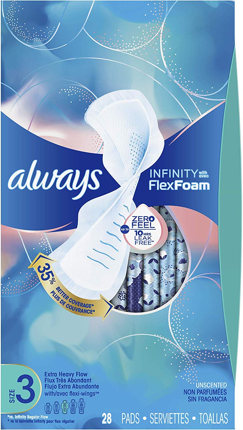Always Infinity Feminine Pads with Wings, Regular Absorbency