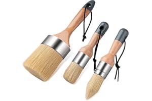 CoatPro Twools Chalk Wax Paint Brush 3pcs Set Including 2 Small Round Chalk Paint Brushes for Furniture Painting and 1 Large Oval Chalk Brush, Natural Bristle Round Oval Chalk Paint Brush for All Pain