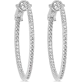 ORO LEONI 925 Sterling Silver Cubic Zirconia Hoop Earrings, 3.5cm Diameter Single Row Inside Out