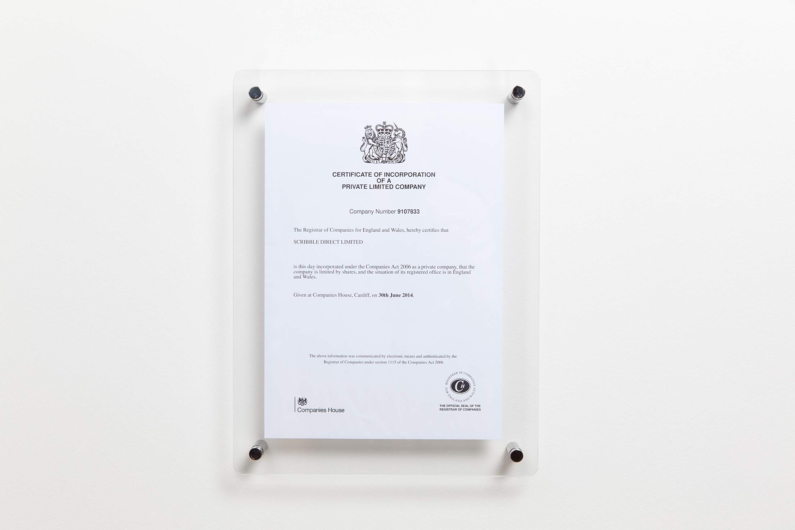 Wall Mounted Clear Acrylic Photo/Certificate Frame for U.S Letter Size