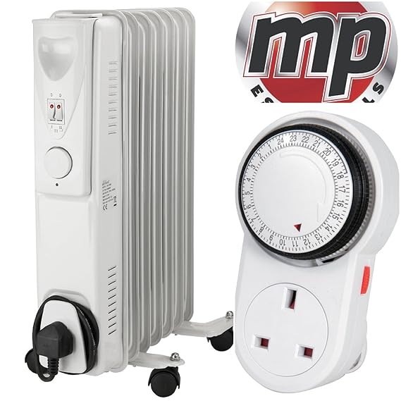 MP Essentials 1500W Oil Filled Radiator Heater with Thermostat + FREE