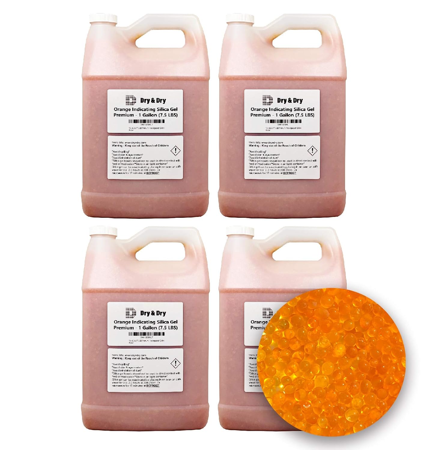 "Dry & Dry" [30 LBS] Premium Orange Indicating Silica Gel Desiccant Beads(Industry Standard 2-4 mm) - Rechargeable(4 Gallon)