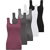 BQTQ 5 Pack Womens Square Neck Tank Tops Sleeveless Ladies Tank Top Undershirts