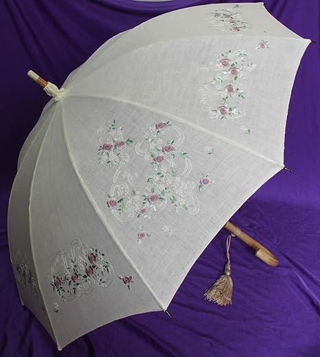 Amazon Co Jp ベトナム刺繍 手刺繍 刺繍麻 あさ のパラソル 日傘 皇室御用達 前原光栄商店 前原傘 ベトナム刺繍麻日傘 Uvカット加工 手元エゴノキ白 ｃタイプ ドラッグストア
