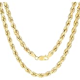 Nuragold 14k Real Yellow Gold 7mm Rope Chain Diamond Cut Necklace (18"-30") Italian Jewelry for Men