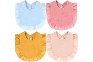KAMHBE Muslin Baby Bibs 4 Pack Cotton Teething Baby Drool Bibs Adjustable Infant Washable Burp Cloths for Unisex Boys Girls
