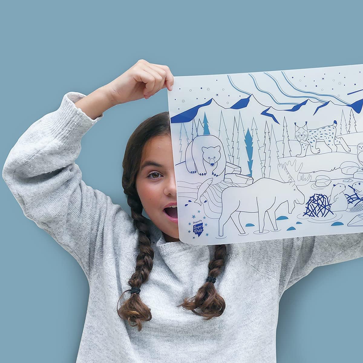 SUPER PETIT, Boreal Colouring Place Mat, 5 Felt-Tip Pens and Bracelet Supplied, Easy to Clean, Reusable, Antibacterial - Image 3