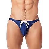 Mens Sexy Low Rise Swimwear Quick Dry Pouch Bulge Enhancing Bikini Swimming Briefs Hot Men Thongs Swimsuit with Drawstring