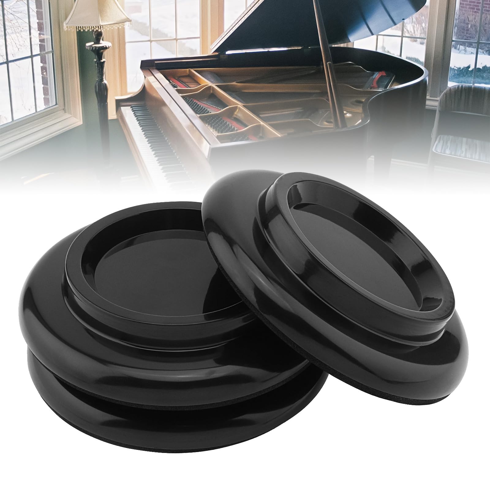 MuzcYM 3pcs ABS Piano Caster Cups Floor Protectors with Felt Bottom, Oak and Sapele Wood Cups Sound & Shock Absorption for Grand Piano with Non-slip & Anti Noise Foam Piano Casters Pad