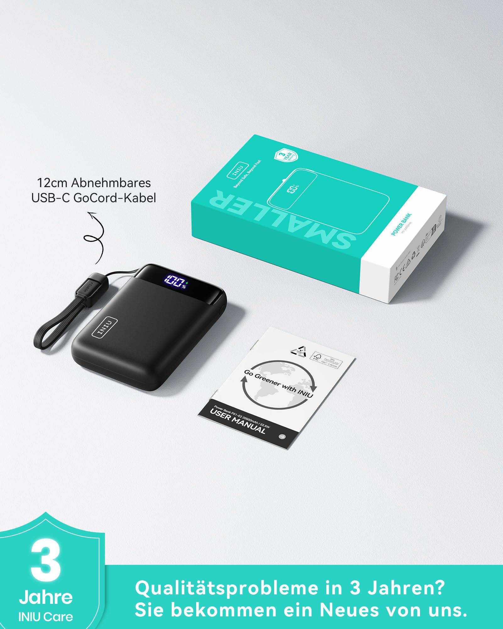 INIU Power Bank, Ultra Klein 20000mAh 22.5W Schnellladefunktion Power Bank iPhone, Mini Externe Handyakkus, Flugtauglich, Reise-Essential, Klein Aber Stark für iPhone 17 16 Pro, Samsung S25, iPad etc 8