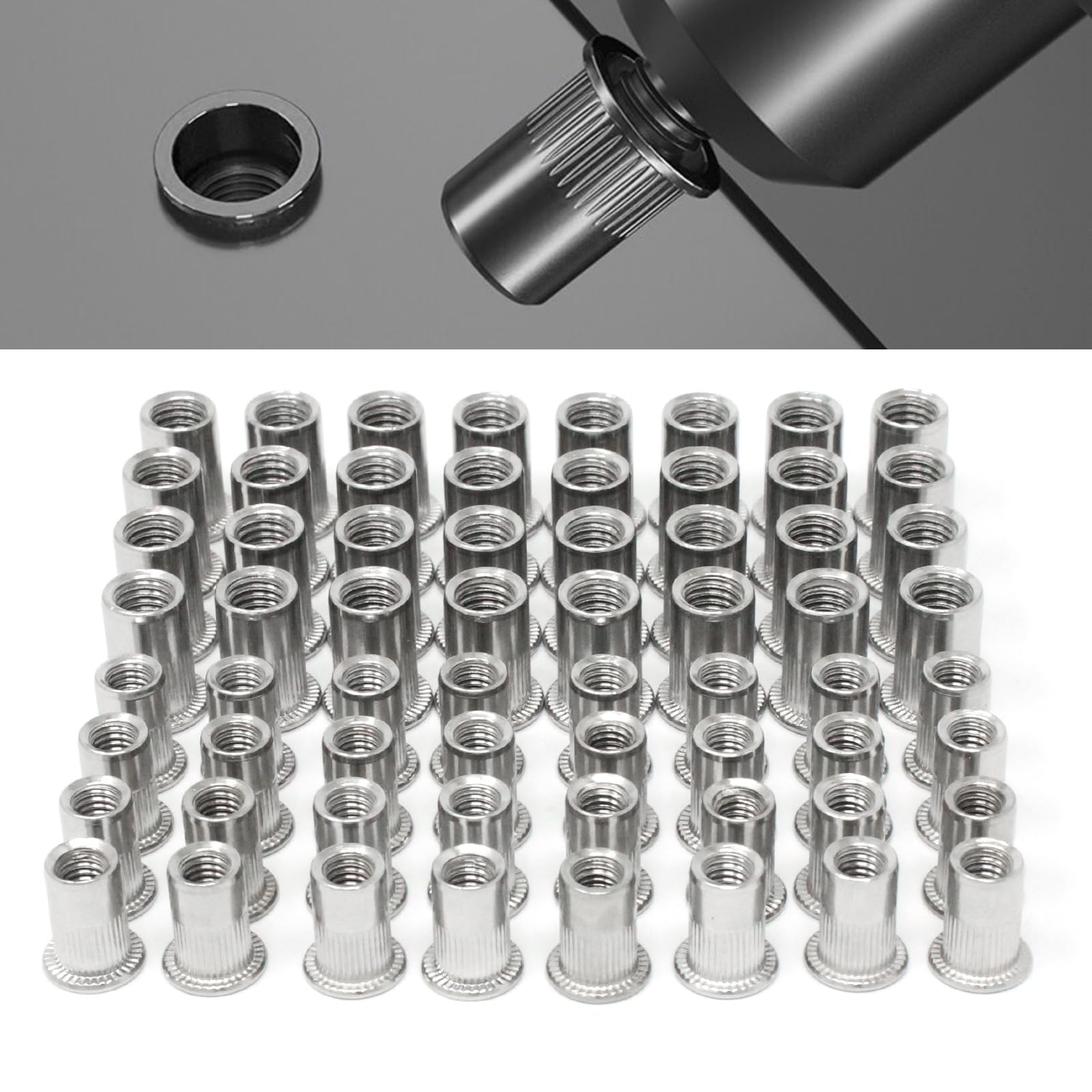 Wkmamo 120 Pcs M6 M8 Rivet Nuts,304 Stainless Steel Threaded Rivetnut Insert Nutsert,Flat Head Threaded Rivetnut Insert Rivnut Assortment Kit