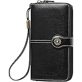 TFKGS Wallet for Women RFID Blocking Leather Large Capacity Card Holder Ladies Phone Clutch Travel Long Purse Wristlet | RFID Blocking, Leather, Large Capacity, Ladies, Travel