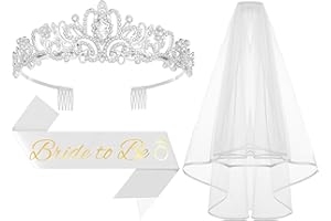 Papoopy 3Pcs Bride to Be Crown with Sash and Veil for Bachelorette Party Decorations, Bridal Shower Accessories for Gift, Favors