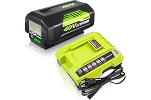 ENERMALL 6.0Ah OP40601 Replacement for Ryobi 40V Battery Lithium Ion and OP401 Charger Compatible with Ryobi 40 Volt Battery OP4026 OP4050A OP4040 OP4030 OP4050 Replacement for Ryobi 40v OP401 Charger (Green)