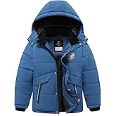 TUNICCE Boy's Waterproof Winter Jacket Warm Puffer Coat Fleece-Lined Insulated Outerwear with Detachable Hood Parka for Kids