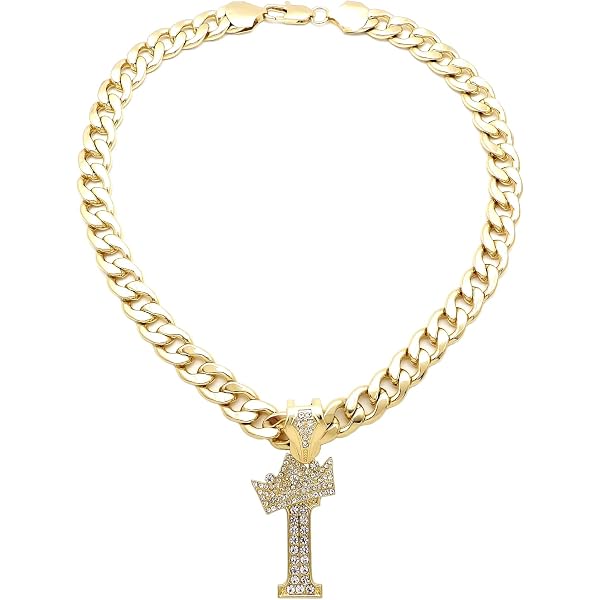 thumbnail image 2 of IJewelry2 Kings And Queens Crowned Initial Letter K Crystals Pendant Gold Tone Cuban Linked Chain Necklace 2 of 11