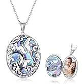 Locket Necklace, Butterfly Locket Pendant 925 Sterling Silver Locket Necklace Abalone Shells Butterlfy Jewelry That Holds Pictures Personalized Customize Photo Locket Gift for Women Mom Grandma