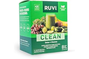 Ruvi Clean Sweet Greens Flavor Fruit & Veggie 30-Second Smoothie. For Detox + Gut Health. Freeze Dried Powder Mix with Nothing Added. Pack of 8.
