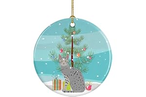 Caroline's Treasures Egyptian Mau Cat Merry Christmas Ceramic Ornament Christmas Tree Hanging Decorations for Home Christmas Holiday, Party, Gift, 3 in, Multicolor