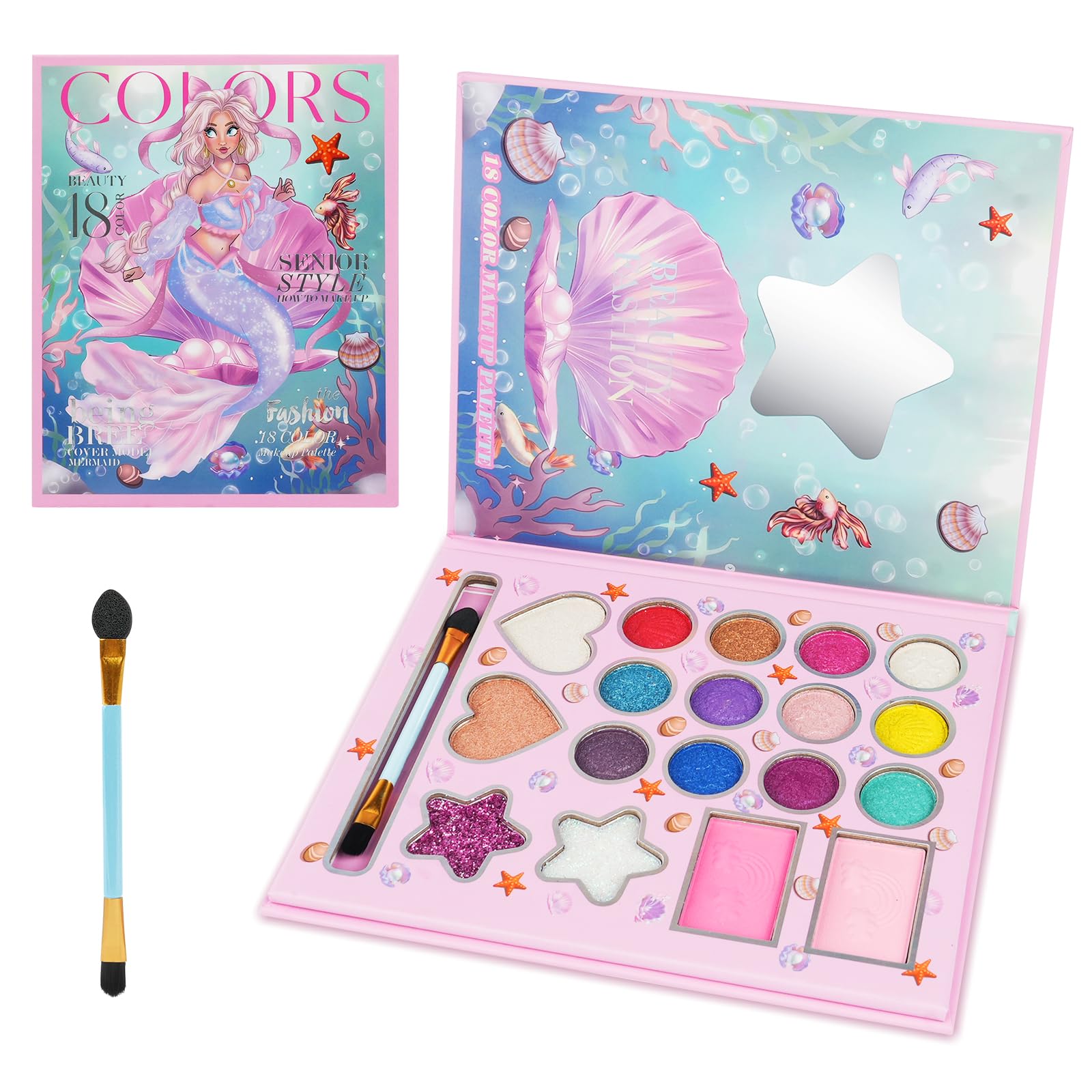 Aomig 18 Colors Kids Makeup Sets for Girls, Washable Children's Make Up Kit with Mirror, Non-Toxic Cosmetic Beauty Set Gift for Kids, Princess Pretend Play Games Toys Birthday