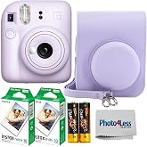 Fujifilm Instax Mini 12 Instant Film Camera Lilac Purple, Fujifilm Instax Mini Twin Pack Instant Film 20 Sheets, Case, Accessory Bundle