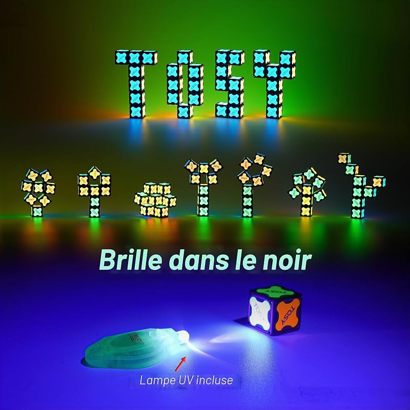Magnet Cube 2x2-8 Blocs, Jouet 2-en-1: Cube Puzzle 2x2x2 et Cube Infini Personnalisable, Phosphorescent, Lampe UV Incluse, Fidget/sensoriel, Jouet STEM/Steam, idée Cadeau Enfants/Ados/Adultes