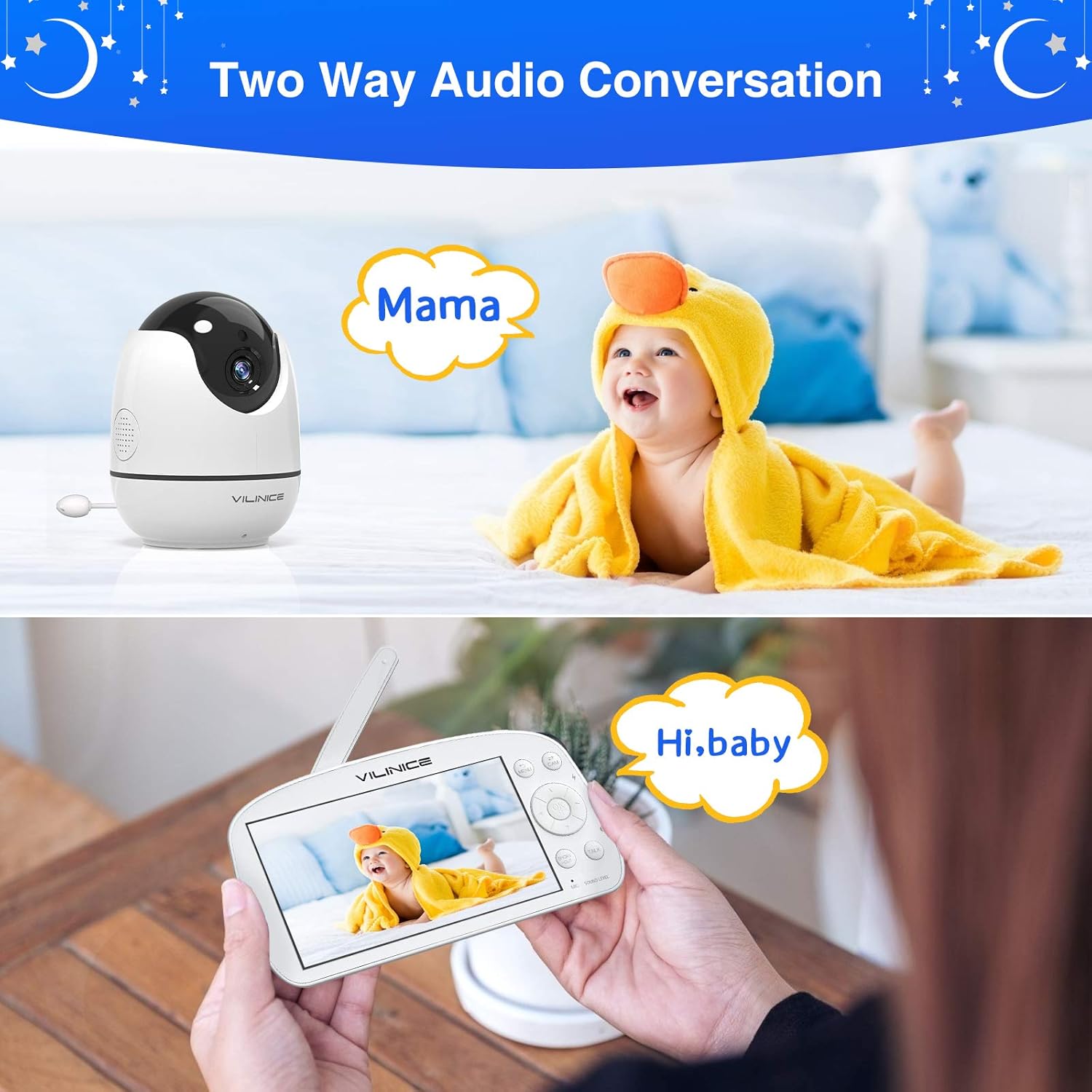 Baby monitor with camera and audio, VILINICE Video Baby Monitor with 720P HD Large 5.5" Display, Auto Night Vision,Two-Way Talk, Temperature Monitor, VOX Mode, and Long Battery Life: Baby