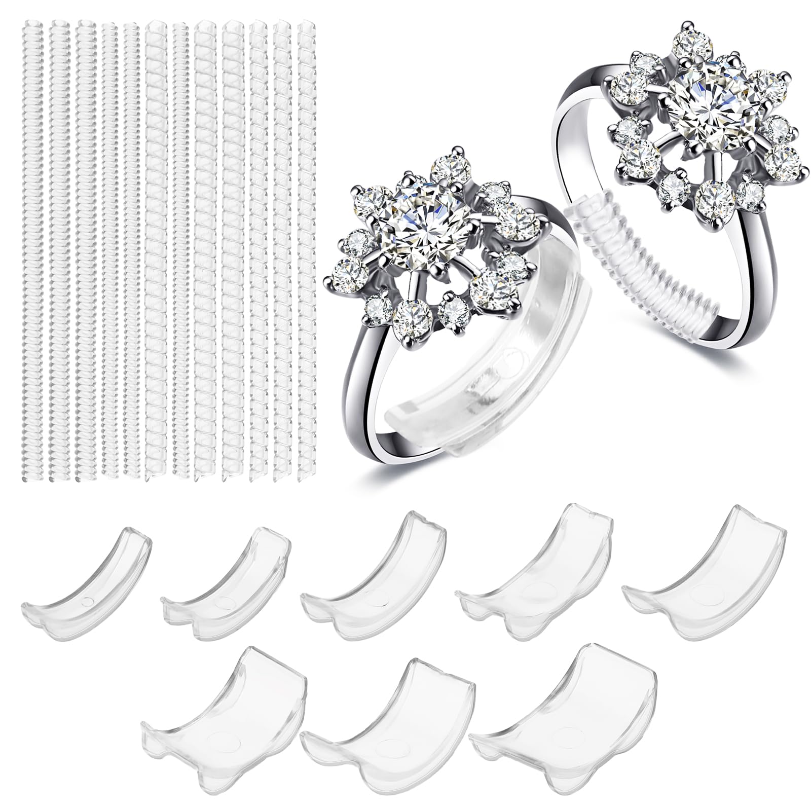 Photo 1 of 20 Pcs Ring Sizers for Loose Rings Invisible Ring Size Adjuster Guard Resizer Ring Tightener Spacers for Women Loose Ring Sizing Kit 2 Styles Fit Any Ring Extender Make Ring Fit Tighter