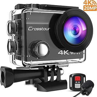 Crosstour Action Kamera 4K 20MP WiFi Externes Mikrofon Fernbedienung EIS Helm Unterwasser Camcorder 40M Wasserdichte Sportkamera