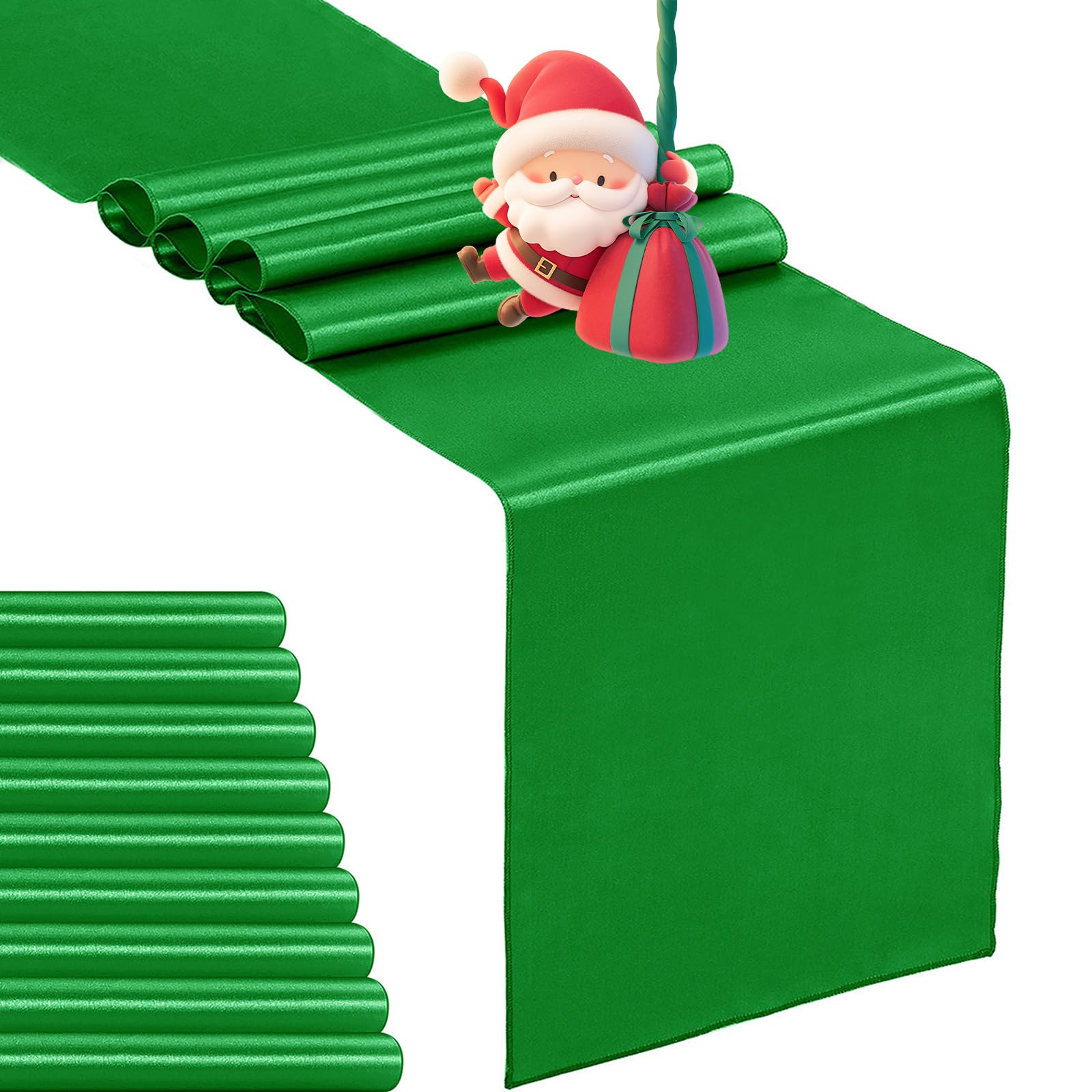10-Pack Satin Table Runner Emerald 12 x 108 inches Long, Table Runners for Wedding, Birthday Parties, Banquets Decorations（10 Pack, 12x108 Inch, Emerald）