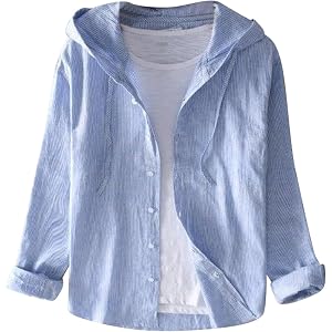 Cotton Linen Hoodie Women Sun Protection Clothing Lightweight Long Sleeve Button Down Shirts Beach Coverups