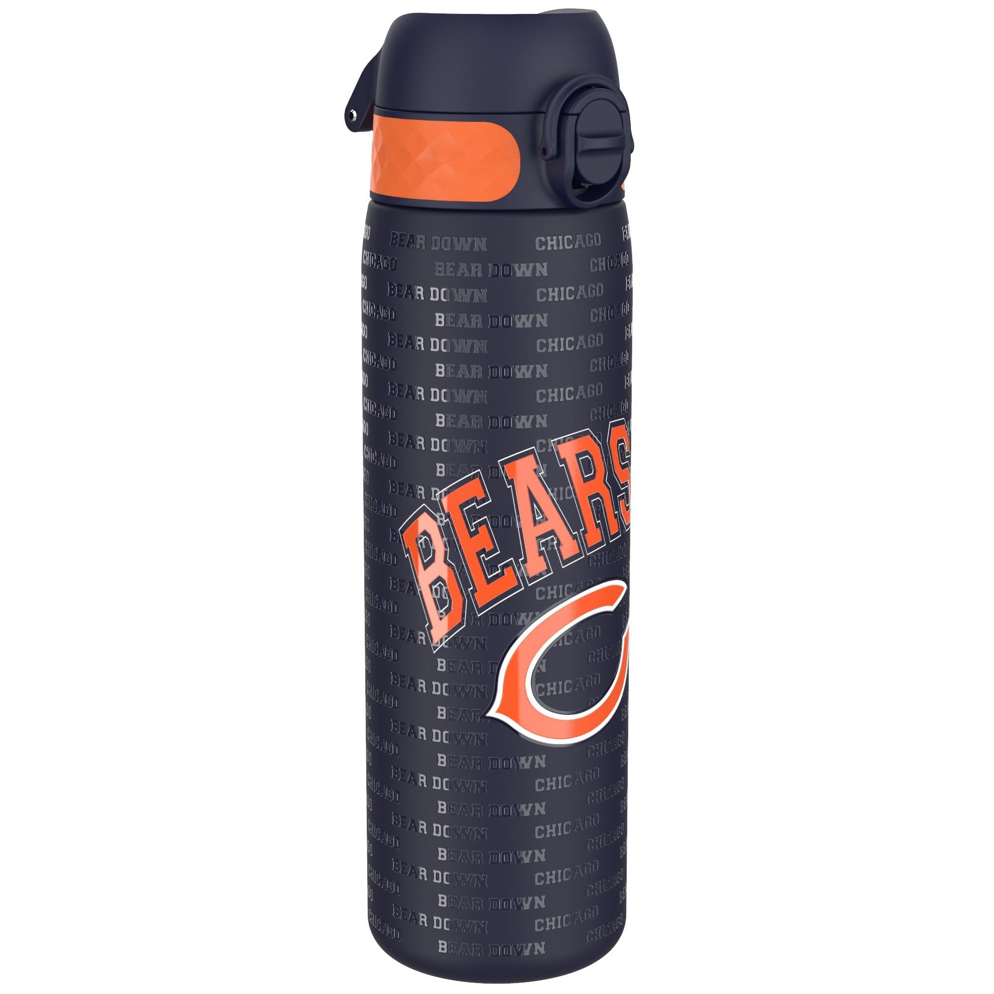 Ion8 NFL Chicago Bears Lightweight Steel Water Bottle, 600 ml/20 oz, Non-Insulated, Leak Proof, Easy to Open, Secure Lock, Dishwasher Safe, Flip Cover, Fits Cup Holders, Metal Water Bottle
